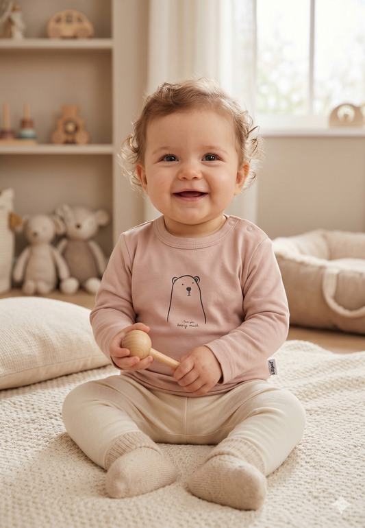 Langarmshirt in rosè mit Print Bär